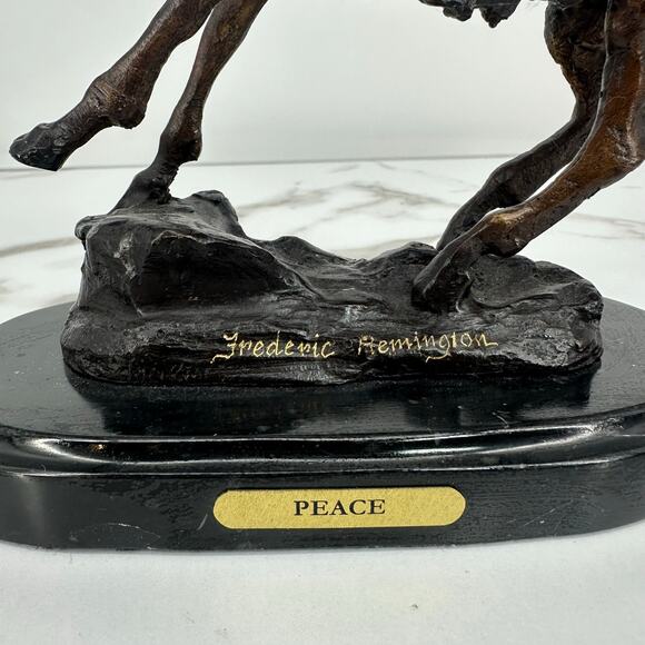 PEACE Cowboy Remington Horse Bronze Sculpture Figurine Statue Animal Figure Art - Picture 2 of 9